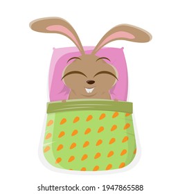 funny cartoon bunny in bed is sleeping