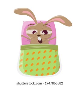 funny cartoon bunny in bed is tired