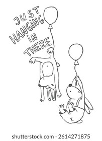 Funny cartoon bunny character in doodle style, whimsical rabbit outline