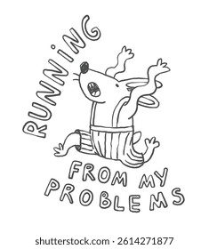 Funny cartoon bunny character in doodle style, whimsical rabbit outline