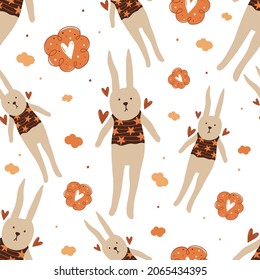 Gracioso patrón sin costuras de conejito de dibujos animados. Fondo vectorial de los niños.