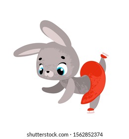 Funny cartoon bunny skating. Winter theme. Vector illustration in children's style, for children's books, t-shirt prints, greeting cards, posters, stickers or decor