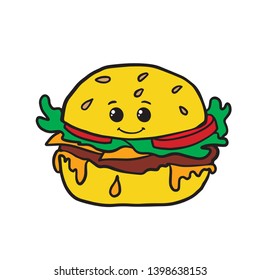 Funny Cartoon Burger kawaii vector illustration