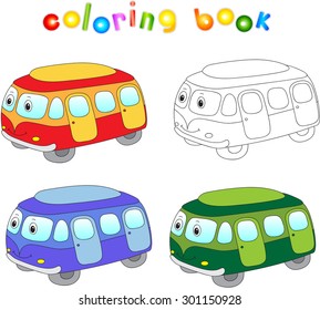 Funny cartoon bus. Coloring book for children. Vector illustration