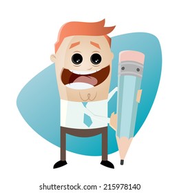 funny cartoon businessman with big pen