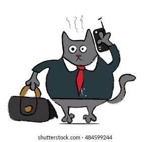 Funny cartoon businessman cat