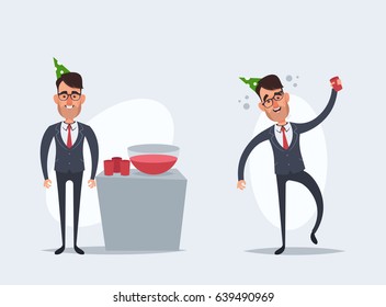 Funny Cartoon Businessman. Office Party Concept - Vector Illustration