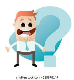 funny cartoon businessman with question mark