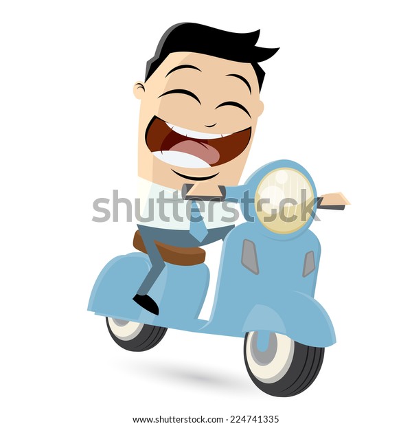 Funny Cartoon Businessman Riding Scooter Image Vectorielle De Stock Libre De Droits