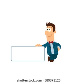 Funny cartoon businessman with speech bubble