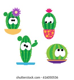 Set Cute Cartoon Cactus Eyes On Stock Vector (Royalty Free) 1988919296