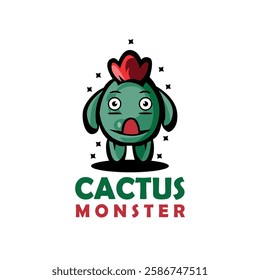 funny cartoon cactus monster vector