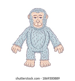 Funny cartoon  calm yeti. On white background