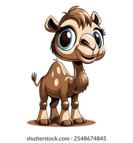 Funny cartoon camel. A character for animation. A stylized animal. Vector illustration in a flat style.A template for the design of icons, logos, games, clothes and souvenirs.