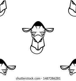 Funny cartoon camel character. Seamless pattern. Design template for wallpapers, wrapping, textile. Black-white animal head. Vector Illustration