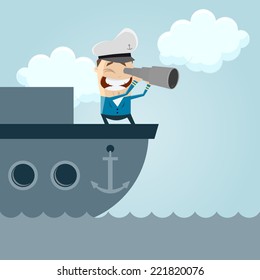 funny cartoon captain on a boat