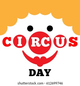 Funny cartoon card to Circus Day with clown