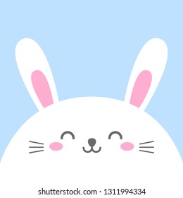Funny cartoon card with hare. Happy character. Template for design, print. Vector background in doodle style. Cute rabbit