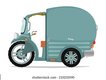 Funny cartoon cargo auto rickshaw or tuktuk. Vector 