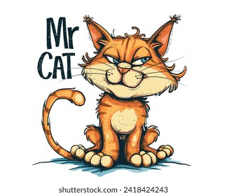 Funny Cartoon Cat Character with Grumpy Expression, Humorous Animal Art