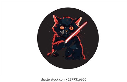 funny cartoon cat in the costume of the hero of the a fantastic film with sword vector illustration 