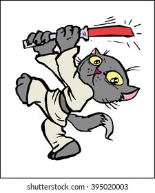 funny cartoon cat in the costume of the hero of the a fantastic film