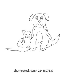 A funny cartoon cat and dog sitting together.
