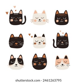 Funny cartoon cat faces collection