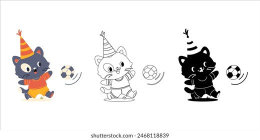 Funny cartoon cat football player character birthday