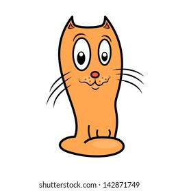 funny cartoon cat in full growth on a white background