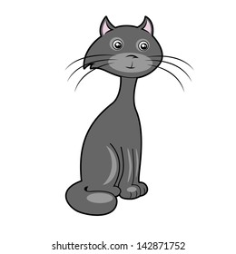 funny cartoon cat in full growth on a white background