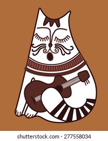 Funny cartoon cat with guitar