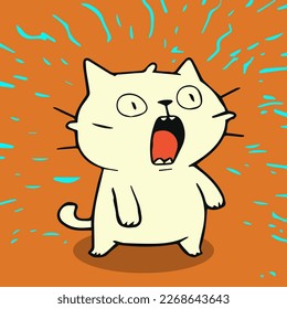 Funny cartoon cat with open mouth. Vector illustration in comic style.
