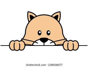 Funny cartoon of a cat peeking from behind the wall, vector illustration