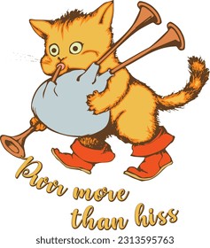 Funny cartoon cat plays the bagpipes.