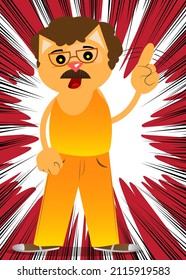 Funny cartoon cat saying no with his finger. Vector illustration. Cute orange, yellow haired young kitten.