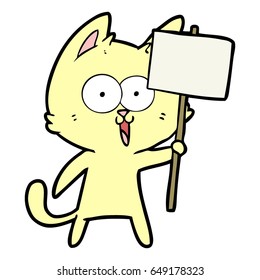 funny cartoon cat with sign