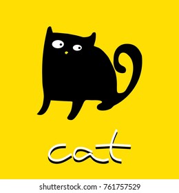 Funny cartoon cat silhouette