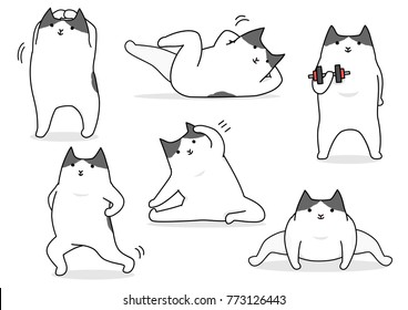 funny cartoon cat stretching set