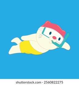 Funny cartoon cat swimming freestyle in a pool, education-themed illustration, perfect for learning content.