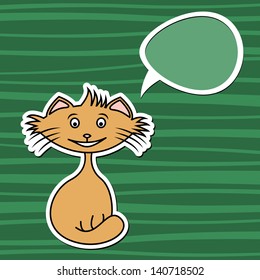 Funny cartoon cat with a text bubble