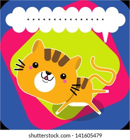 Funny cartoon cat with a text bubble