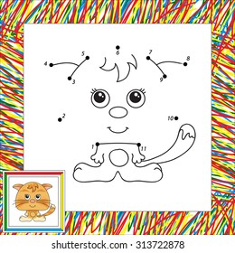 Funny cartoon cat. Vector illustration for children. Dot to dot game