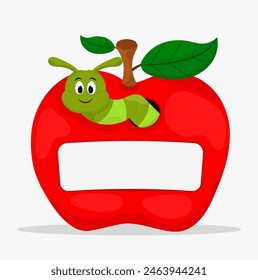 Funny cartoon caterpillar coming out from red apple