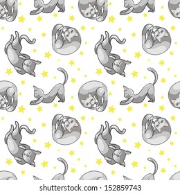 Funny cartoon cats. Seamless pattern