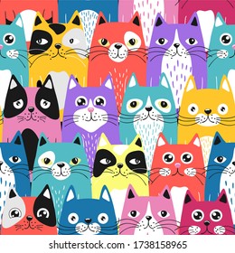 Funny cartoon cats. Seamless pattern.Texture for fabric, wrapping, wallpaper. Decorative print.