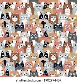 Funny cartoon cats. Seamless pattern.Texture for fabric, wrapping, wallpaper. Decorative print.