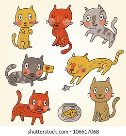 Funny cartoon cats in vector