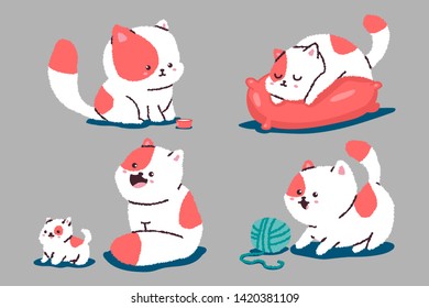 Funny cartoon cats vector characters set isolated on background.