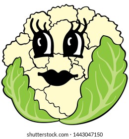 Funny cartoon cauliflower isolated on a white background. Vector illustration